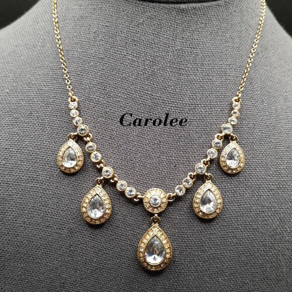 Carolee Rhinestone Pendant Necklace, Light Green Clear Rhinestones, 17 1/2 Inch - Picture 1 of 9